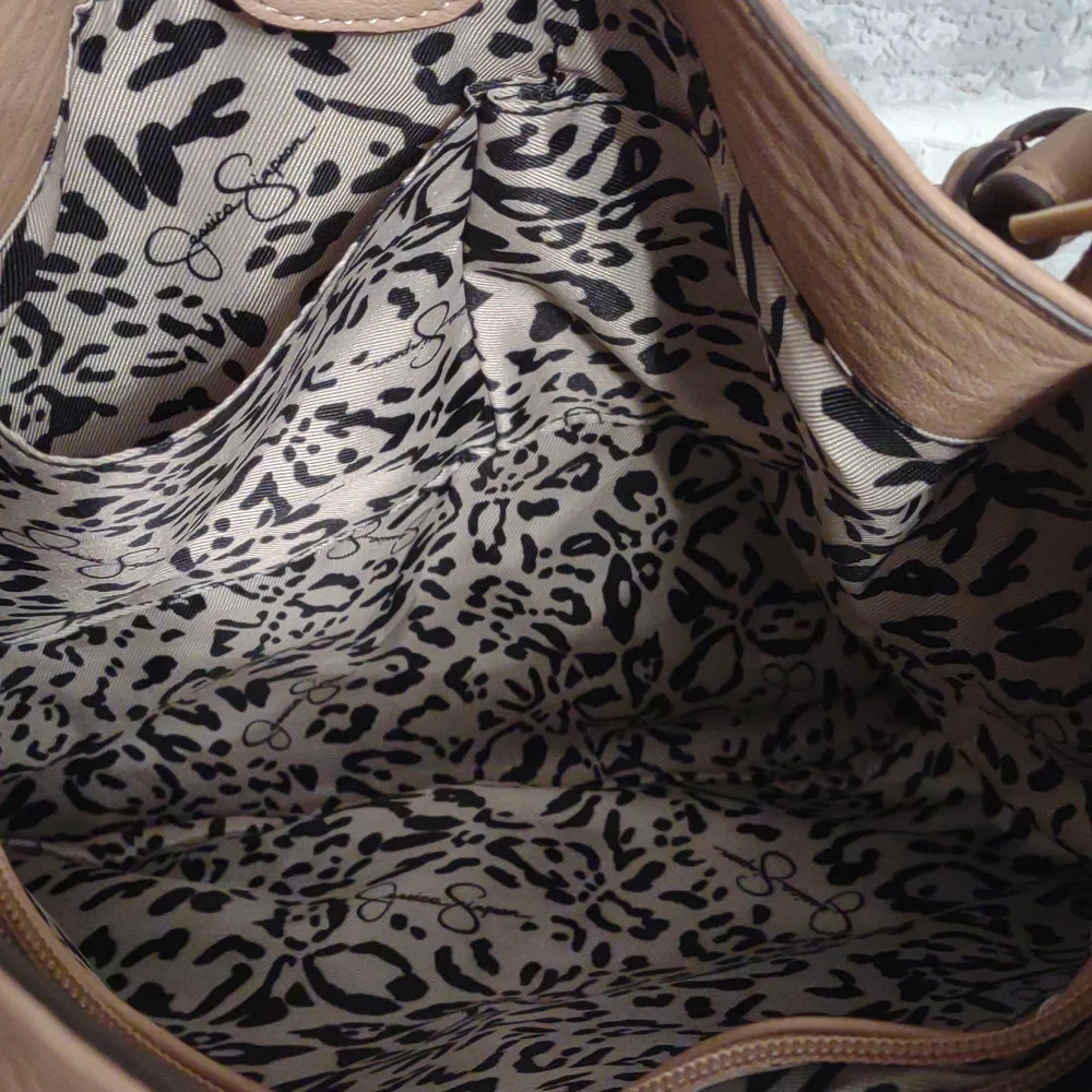 Jessica Simpson Women's Cream Faux Leather Camille Hobo Bag Tote with Gold Beads